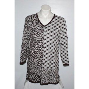 CHICO'S Women's Brown Houndstooth Leopard Print Sweater Size 2 L